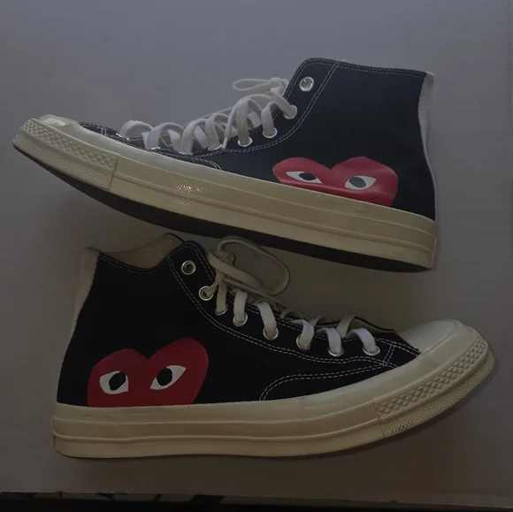 🌸Converse X Comme Des Garcon |Black High-Top Sneakers with Red Heart 11 - Picture 4 of 14